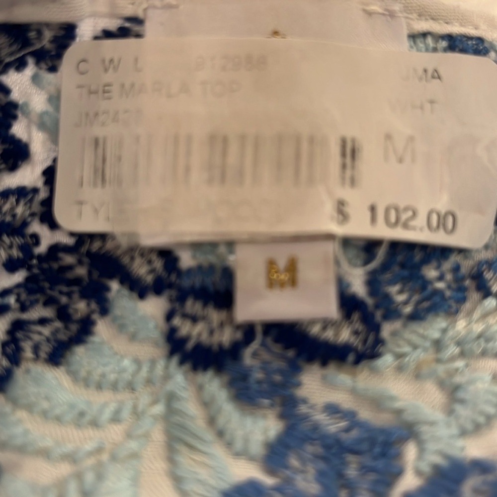 Women’s Floral Embroidered The Marla Top - White and Blue New with Tags Size M - Picture 3 of 3